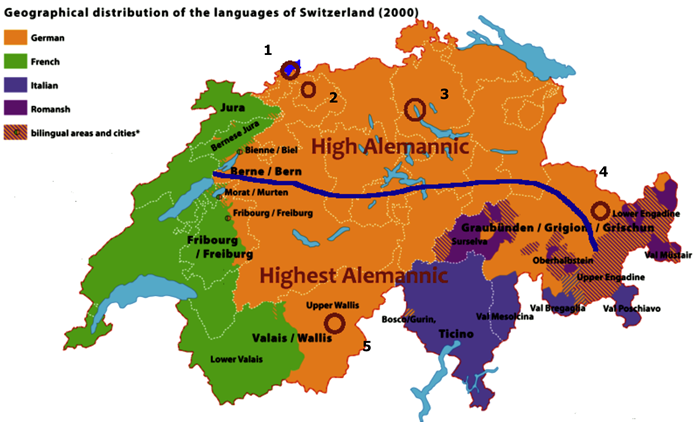 Geographical distribution of the languages of Switzerland