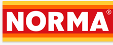 Norma logo - Norma is in bold white letters on red and orange and yellow top and bottom borders - http://www.norma24.de/index_norma24.php