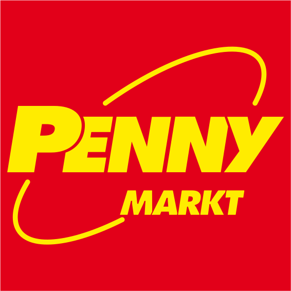Penny Markt logo - Yellow text Penny Markt connected by an oval yellow line in front of a red background - http://www.penny.de/