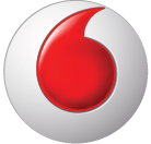Vodafon logo that looks like a button: A shaded white circle with an upside down shaded, red comma.