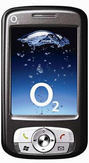 o2 cell (smart) phone in black with blackbery like answer, hang up, windows, email, center arrow navigation and confirm button.