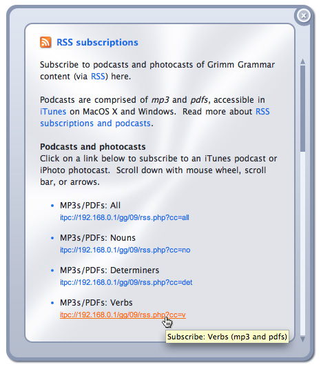 RSS subscriptions: popup layer